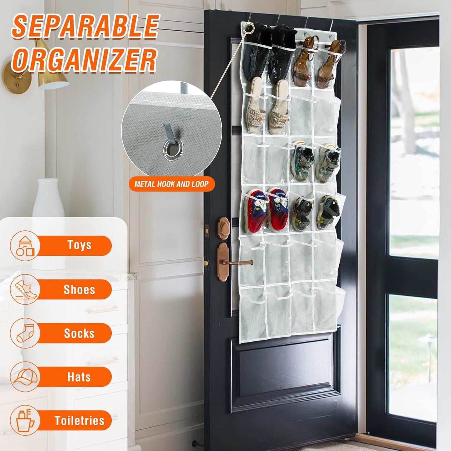 24 (56" 22.5") GOMAJI Over the Door Pocket Hanging Shoe Organizer, Space Saving Hanging Storage Holder, Gray, X