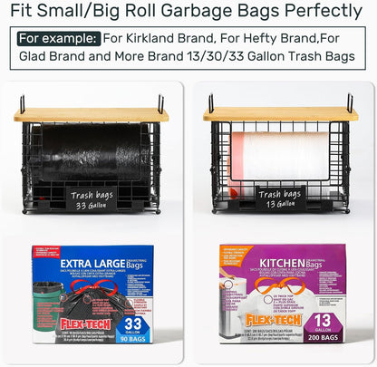 13/30/33+ 1 SET Upgrade Larger, Fit Gallon Trashbag Perfectly - Stackable Trash Bag Holder with Tags & Bamboo Top