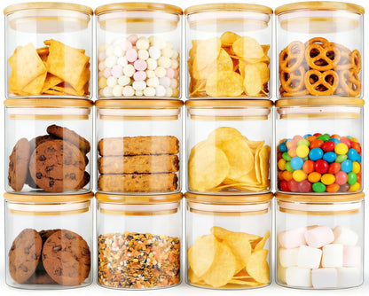 21oz/630ML Glass Storage Jars with Lids - 12 pcs Glass Canisters Food Storage Containers Airtight Glass Jar with Lid for Pantry Organizers for Cookie, Flour, Oat, Pasta, Tea, Coffee Bean & Coffee