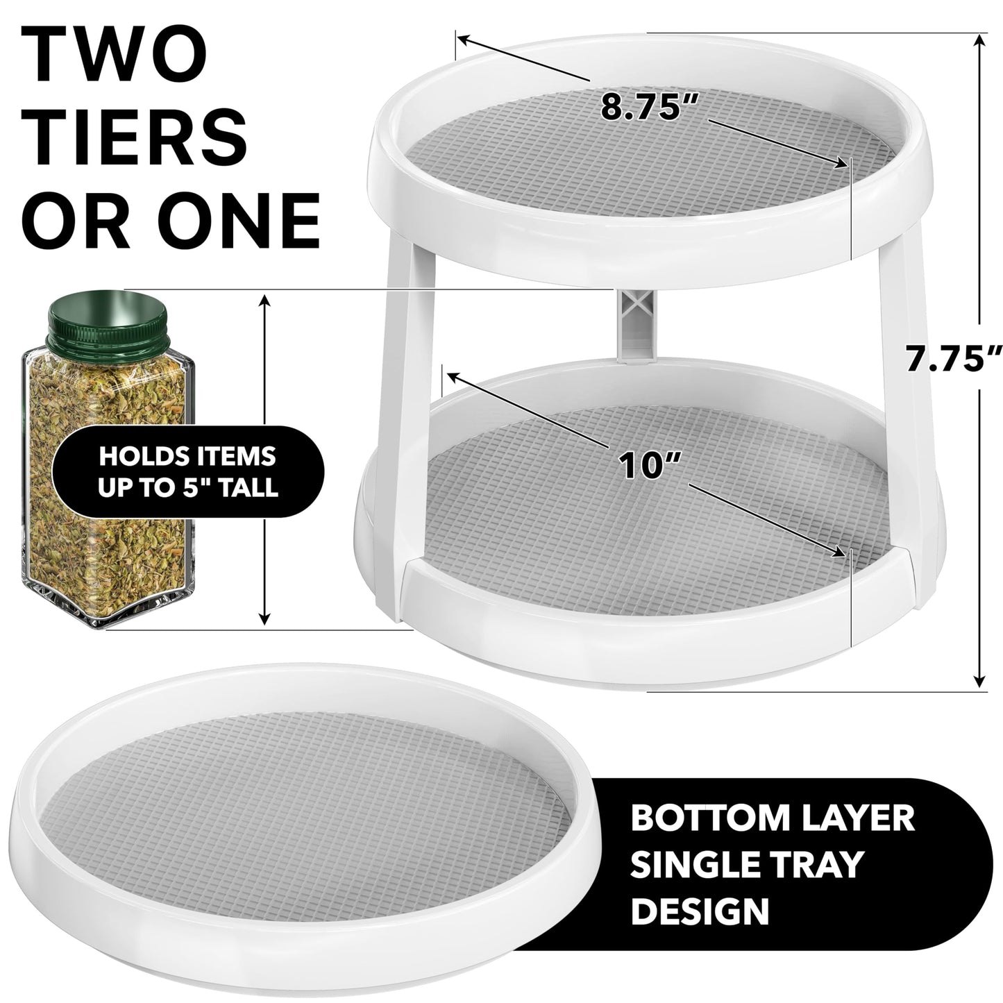 Simple Houseware 2-Tier Lazy Susan Spice Organizer, 10" Diameter, White/Gray