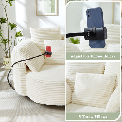 ERYE 360° Swivel Accent Barrel Chair Round Sofa Chaise with 5 Pillows and Adjustable Phone Holder, Modern Round Lazy Armchair for Living Room, Bedroom, Office and Hotel