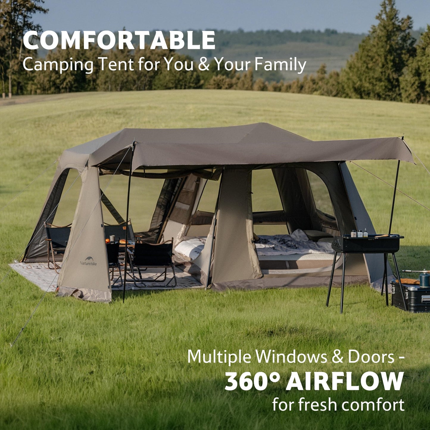 Naturehike Village Instant Tent, 4 Person 8 Person Camping Tent with Full Rainfly, Waterproof Large Cabin Tents for Car Camping