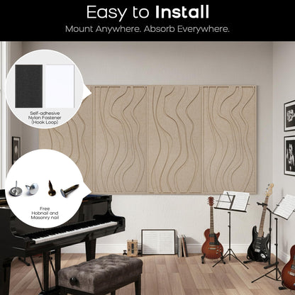 BUBOS 4 Pack Large Acoustic Panels, Total-Size 47.2 x 23.6 Inches Soundproof Wall Panels, Decorative Sound Panels, Self-Adhesive Acoustic Wall Panels for Recording Studio, Home&Office (Camel, 4 Pack)