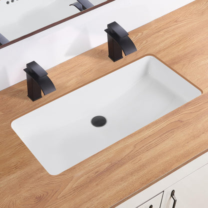 DEHOMEN 32 inch Undermount Bathroom Sink with Overflow for Shared Bathroom, Large Rectangular Single Bowl Vanity Basin For Modern Master Suite Double Faucet Setup, Porcelain Lavatory Vessel,White
