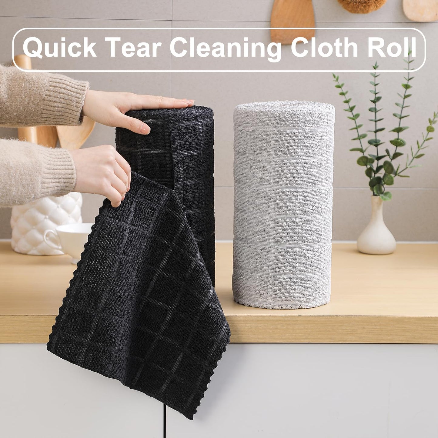Ferdilan 80 Pack Microfiber Cleaning Cloth Roll,Lint Free Rags Paper Towels & Tear Away Reusable Towels,Washable Shop Rags,Wash Cloths Dish Rags(12" x 12") for Car Kitchen Window Garage-Light Gray