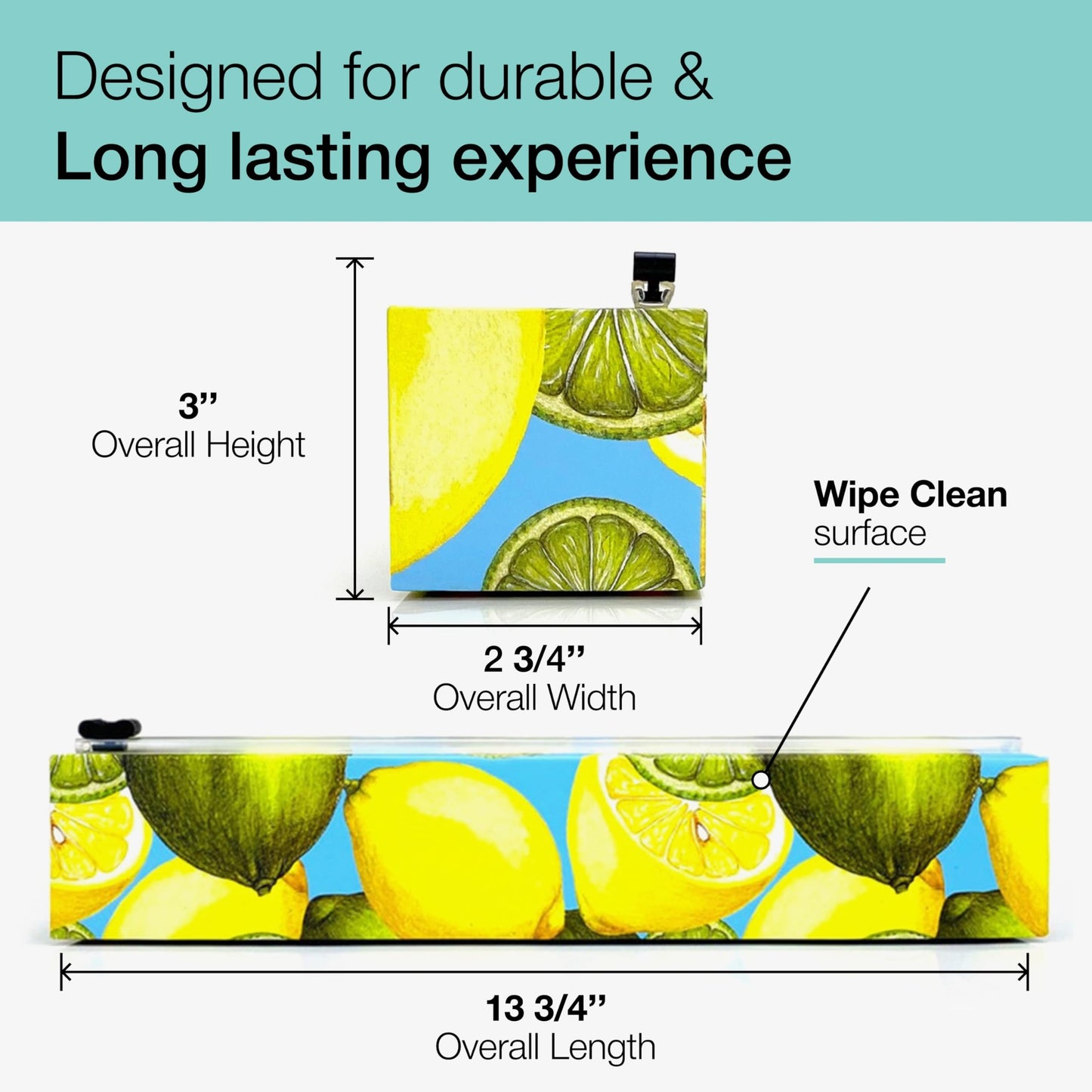 Chicwrap Lemon Refillable Plastic Wrap Dispenser - Includes One 12" x 250' Roll of Professional Grade Plastic Wrap - BPA Free and Kosher Certified - Reusable Dispenser w/Slide Cutter