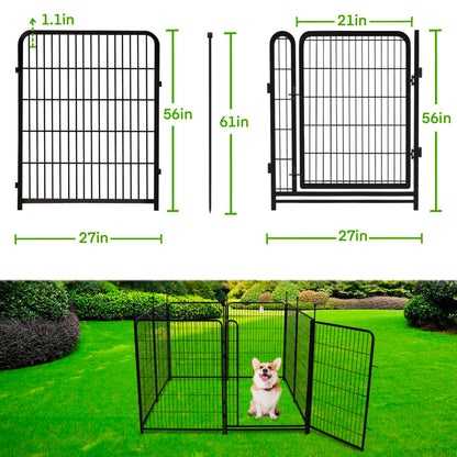 Getlay Tall Garden Fences and Borders for Dogs, 4.6ft High Dog Fence, 6 Panels Total 13.3 Ft Long, Gate 21 inches Wide with Low Sills. Modular Fencing, Dog Fence Outdoor for Yard