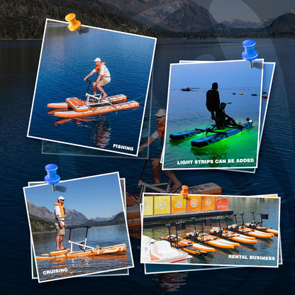 Spatium Inflatable Water Bike for Lake 2.0 Water Bicycle Pedal Bikes for Water Inflatable Pontoon Boat Fishing Kayak fo Sea/Pool+Mat/Orange Color