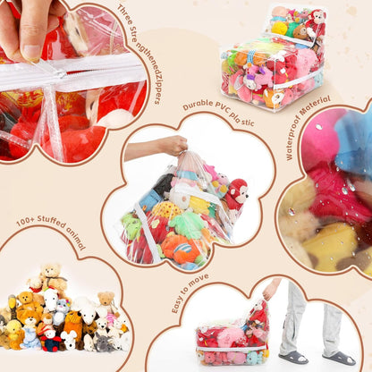 18-inch 3 Clear Bean Bag Chair for Stuffed Animals Storage Hidden Zippers Toy Organizer,Durable PVC Waterproof Material