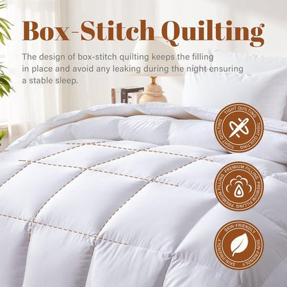Feather and Down Comforter - Luxurious All-Season Queen Duvet Insert | 100% Cotton, Soft White, 90 x 90 Inches
