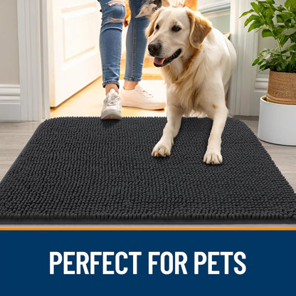 OLANLY Dog Door Mat - Absorbent Non-Slip Chenille Doormat for Muddy Paws | 30x17 Dark Grey