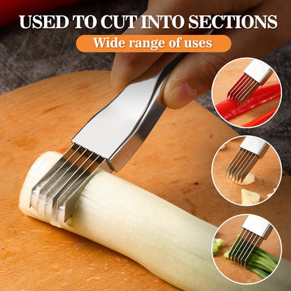 2Pcs Upgrade Shred Silk The Knife, Stainless Steel Green Onion Cutter, Multifunctional Kitchen Vegetable Chopper for Garlic Onion, Premium Food Slicer Gadget, Off the College