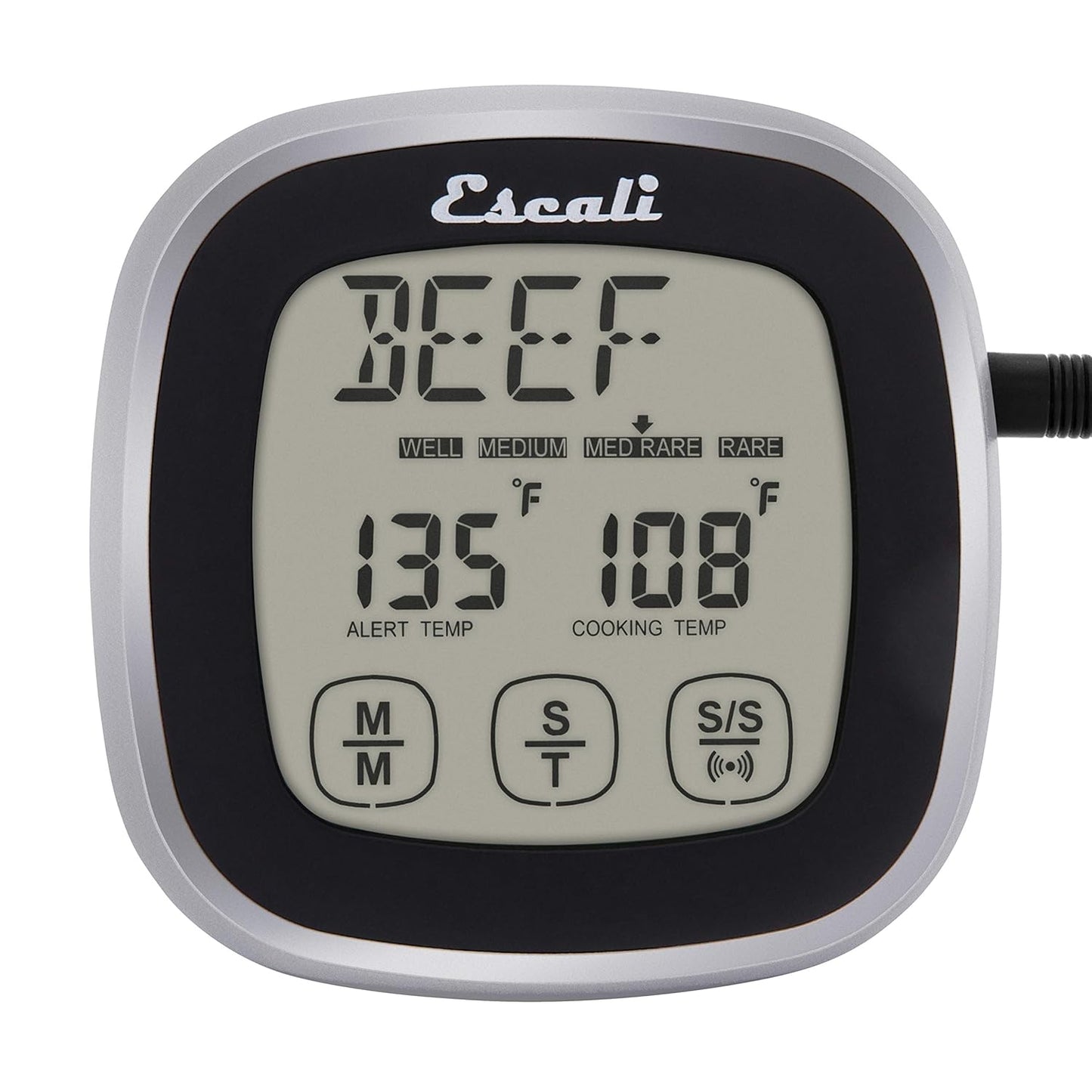 Escali Touch Screen LCD Display Digital Timer, Oven Safe Stainless Steel Probe, Black