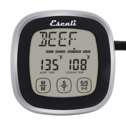 Escali Touch Screen LCD Display Digital Timer, Oven Safe Stainless Steel Probe, Black