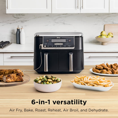 Ninja Foodi Air Fryer w/ Smart Cook Thermometer | 6-in-1 Air Fry, Roast, Bake, Dehydrate & More | DualZone™ Match Cook & Smart Finish, 2 Independent Baskets | XL 10 Qt, Stainless Steel | Black, DZ550
