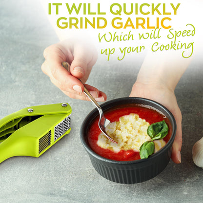 2 in 1 Garlic Slicer and Garlic Press - Multipurpose Garlic Press and Slicer, Stainless Steel and Durable Plastic, 7.6 x 1.7 x 2.5", Easy to Use and Clean, Good for Home and Commercial Use