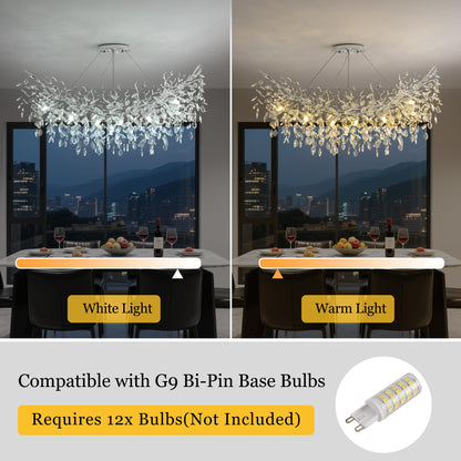 Upfelw Rectangle Crystal Tree Branch Chandelier, L47.3'' Mpdern Luxury Chrome Linear Art Deco Raindrop Pendant Lighting Fixture for Kitchen Island Foyer Living Room Dining Room 14 Lights