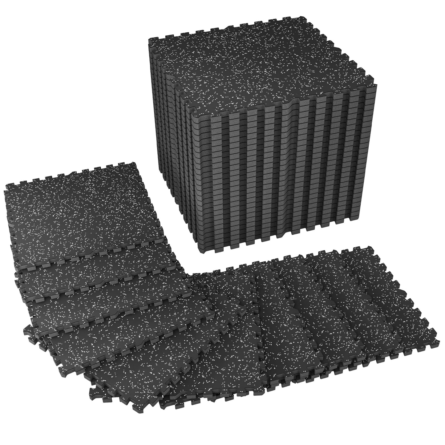 SUPERJARE 1" Extra-Thick Rubber Top Exercise Mat, Puzzle Gym Flooring for Home Gym, Gym Mat for Workout Equipment, Interlocking Floor Tiles with EVA Foam, 36 Pcs 144 Sq Ft, Black/Grey
