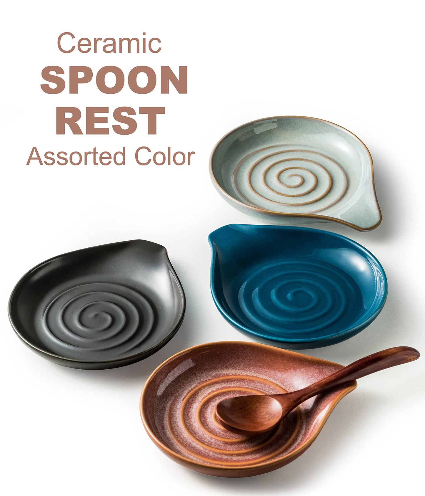 Cormomu Spoon Holder, Ceramic Spoon Rest for Kitchen Counter Farmhouse Cooking, Large Utensil Rest for Spoons, Ladles, Tongs, Spatula, 5 Inches (Blue)
