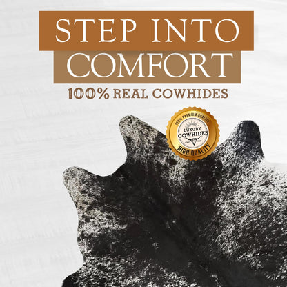 Sunshine Cowhides 100% Genuine Salt and Pepper Tricolor Cowhide Rug - Modern Style Animal Skin Rug & Floor Carpet for Living Room, Bedroom, Kitchen & More - Large (6x6-7ft)