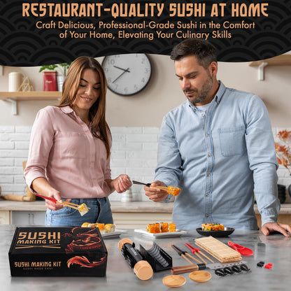 30 Pcs Sushi Making Kit – Sushi Bazooka Maker Kit with Nori Sheets for Sushi, Bamboo Rolling Mat, Easy DIY Roller Set for Beginners at Home, USDA Organic