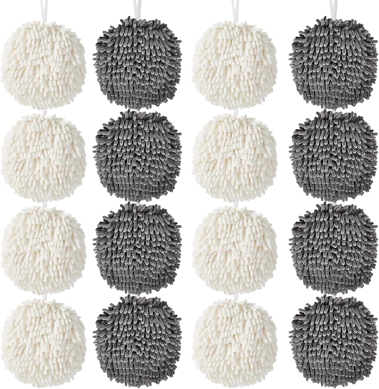 16-Pack 7.1 Inch (8 8 Chenille Fuzzy Ball Hand Towels, Soft Absorbent Microfiber Towels, Quick-Dry Cleaning Cloths