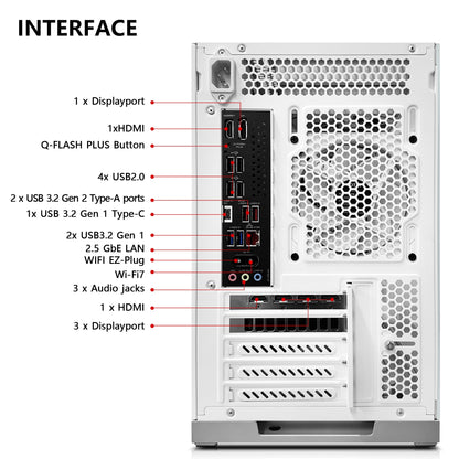 KOTIN Prebuilt Gaming PC Desktop Computer, Ryzen 7 7800X3D, RTX 5060 Ti 8GB, 32GB DDR5 6000MHz, 1TB PCIe 4.0 SSD, 11.3" Display, 240mm Liquid Cooler, WiFi 7, Windows 11 Home, ARGB White Tower G50W