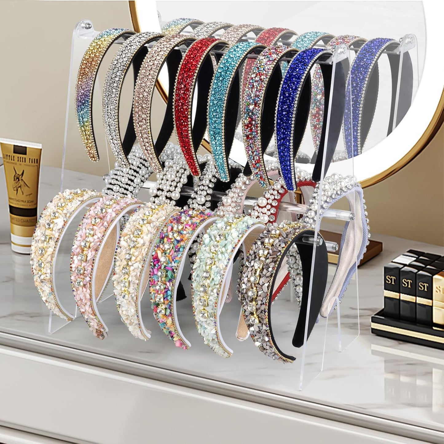 Headband Holder Organizer, Acrylic 2-Tier Clear Headband Display Stand for Girls and Women (13.4in Height)