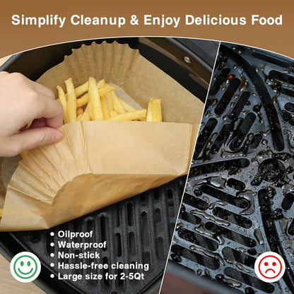 Air Fryer Liners | 100PCS Non-Stick Parchment Paper for 3-5QT Air Fryers - Easy Cleanup (Square, 6.5IN)