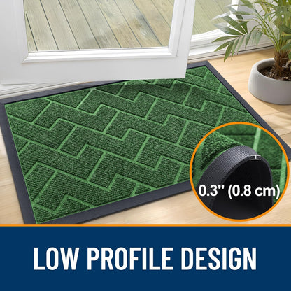 OLANLY Waterproof Front Door Mat - All-Season Indoor/Outdoor Doormat | Sturdy Natural Rubber, Herringbone Brick (Green, 71x23)