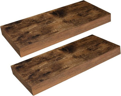 HOOBRO Floating Shelves - Wall-Mounted Shelf Set of 2 | 15.7" Rustic Brown Hanging Shelves for Home & Office