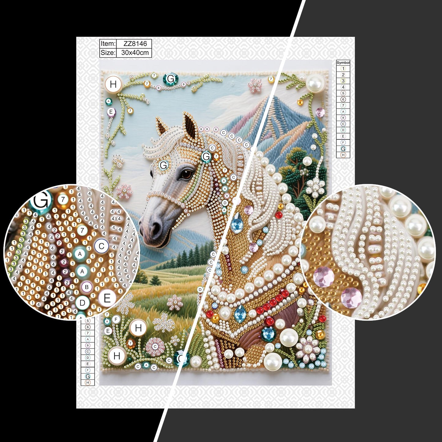 WSLWXSHM Pearl Diamond Painting Kits for Adults Horse, 5D Special Shape Diamond Art Kits for Beginners, Crystal Rhinestones Diamond Painting for Home Wall Decoration Gift 12×16inch/30×40cm Animal