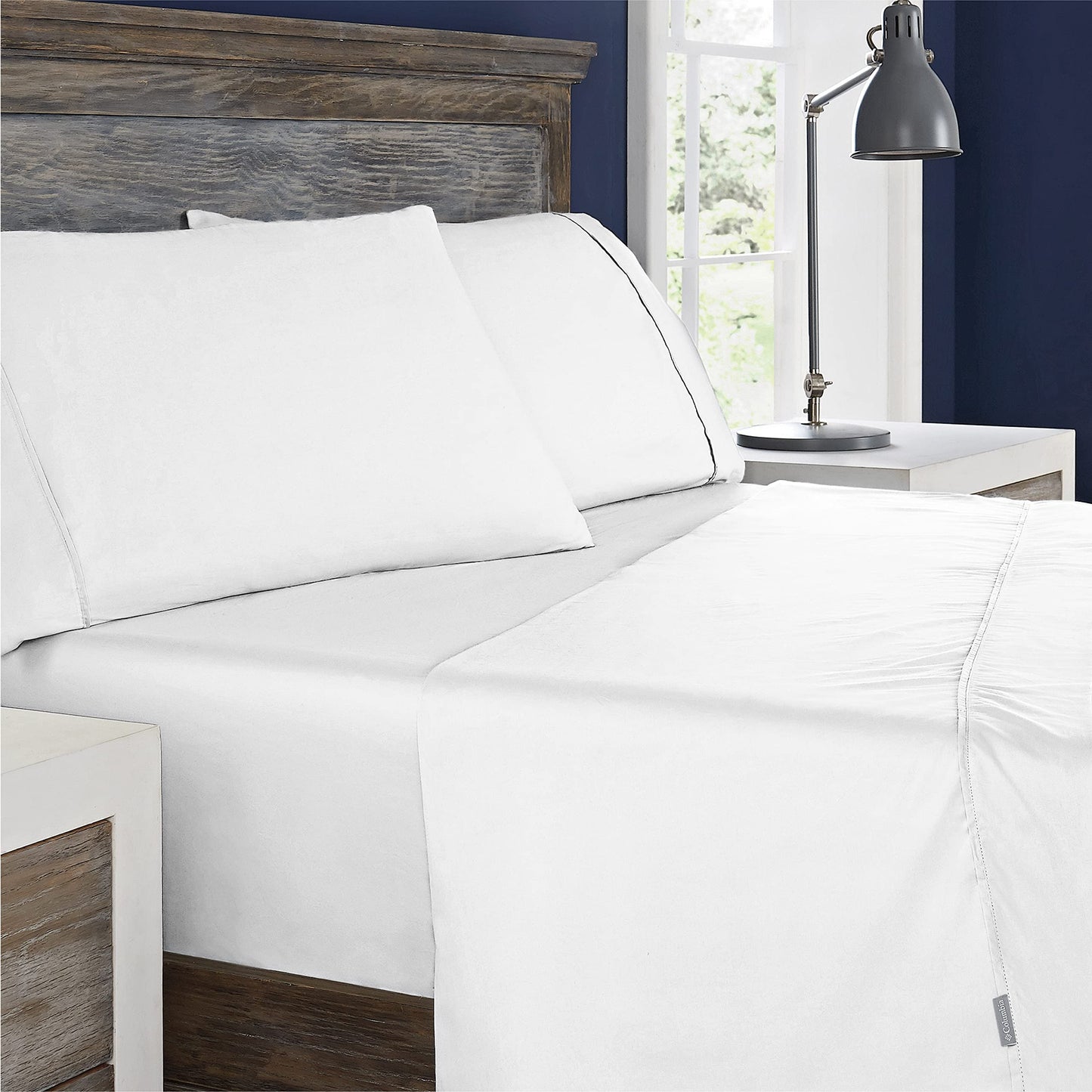 Columbia Omni Freeze Super Soft Breathable, Moisture-Wicking, Cooling Sateen Flat Sheet, Fitted Sheet, and Pillow Case Set, Luxury 3 Piece White Twin Bedsheets Set