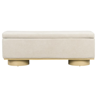 Christopher Knight Home Angie 50" Upholstered Storage Bench for Bedroom, Rectangular Foot Stools Ottoman, Entryway Wood Ottoman Bench, End of Bed Bench, Living Room Sofa Extra Seat, Oatmeal+Natural