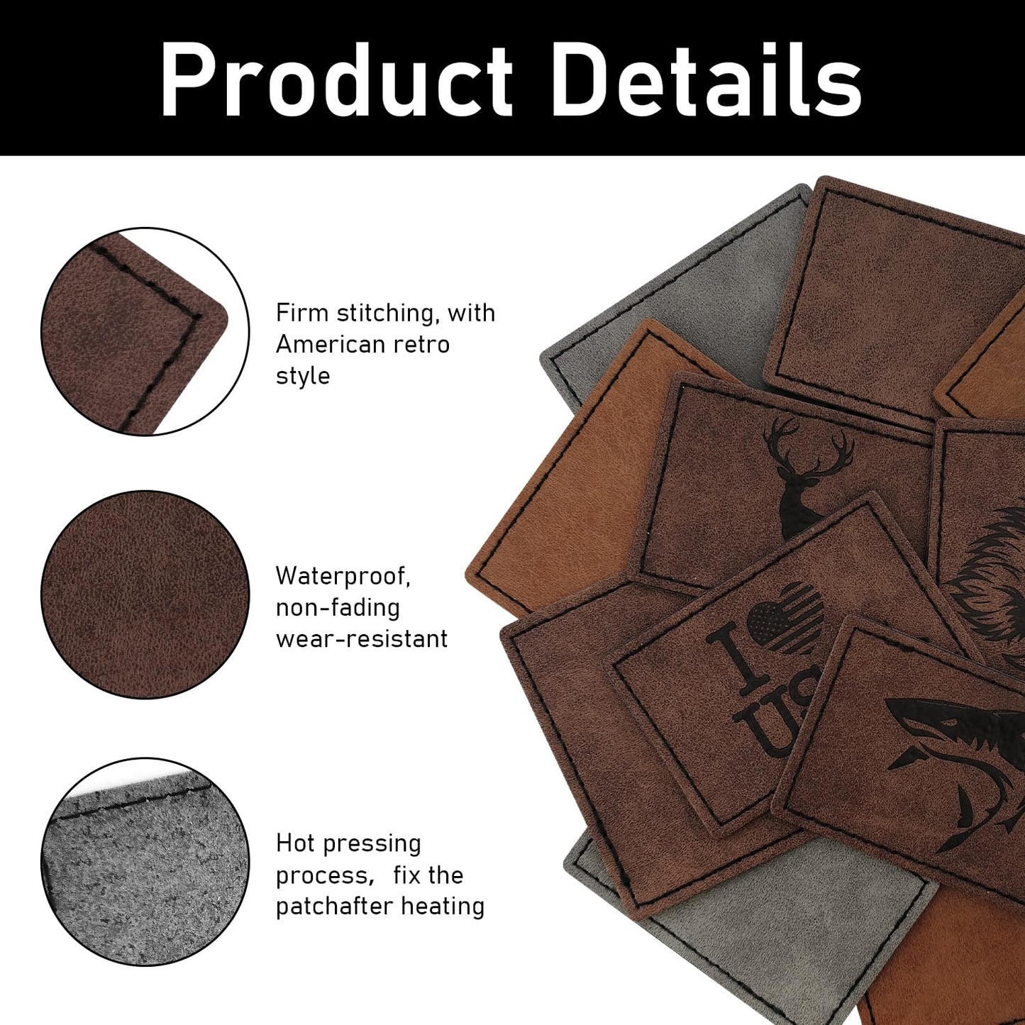 J.CARP 64Pcs Blank Leatherette Hat Patches with Adhesive, Iron on Leather Patches for Hats, Laser Engraving Heat Press Leather Patch for Fabric Clothes Repair Repair Rectangle Mix