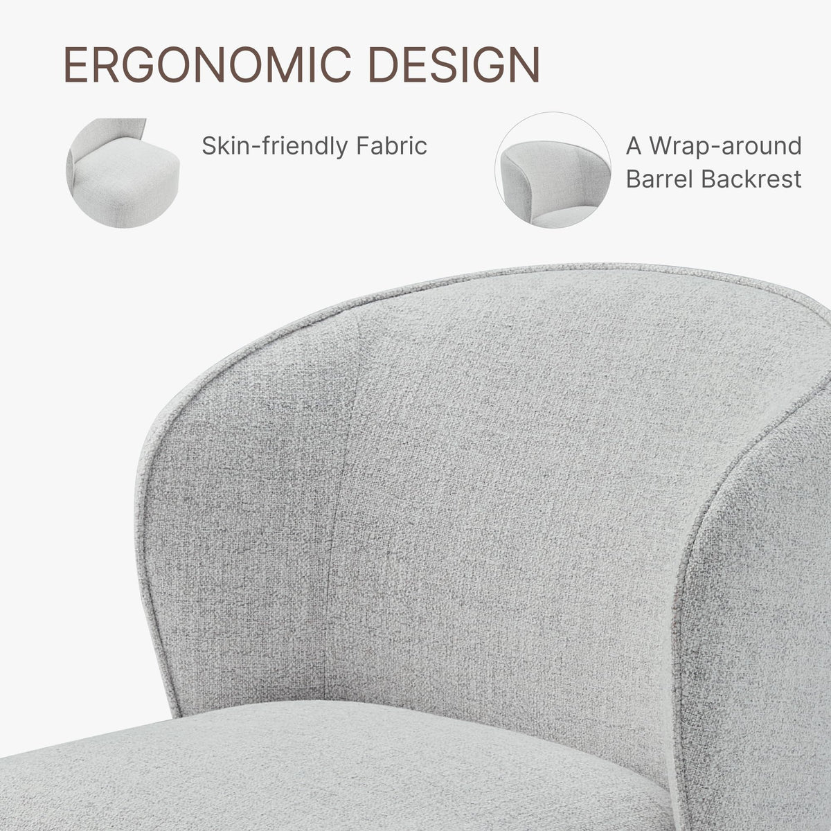 KISLOT Upholstered Dining Chairs with Wheels, No Assembly Stain Resistant Fabric Modern Barrel Armchair with Casters, Dining Room Chairs for Kitchen Living Room Bedroom, Light Grey, Set of 2