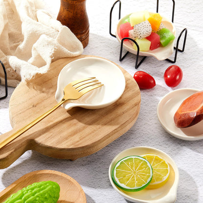Bokon 4 Pack Ceramic Spoon Rest with Holder, Kitchen Utensil Rest for Stove Top, Dipping Sauce Dishes, Heat Resistant and Dishwasher Safe (White)
