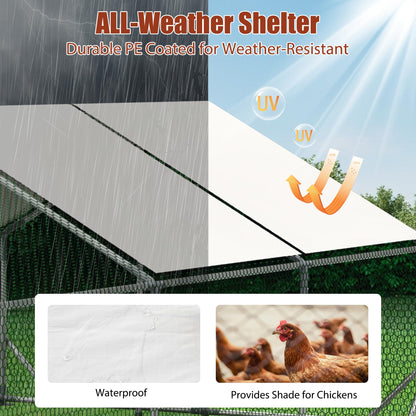 YOPTO Metal Chicken Coop with Run,10x26x6.56ft Walk-in Chicken Run W/Removable Waterproof & Anti-Ultraviolet Cover,Chicken Pen W/Security Lock,Hen House Enclosure for Ducks,Rabbits
