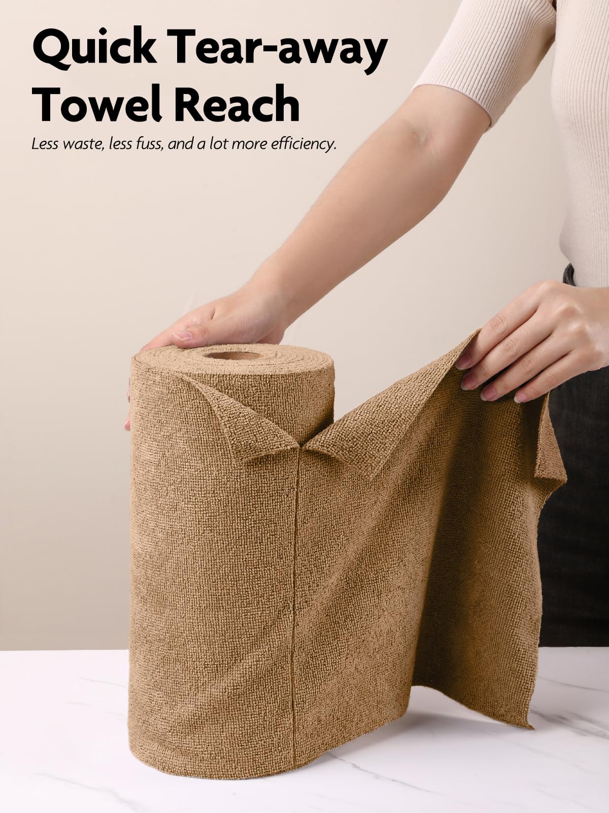 Fantasticlean Microfiber Cleaning Cloth Roll -60 Pack, Tear Away Microfiber Towels, 12" x 12", Reusable, Washable, Scratch Free, Ultra Absorbent Dishcloth for All-Around Cleaning (Beige & Tan)
