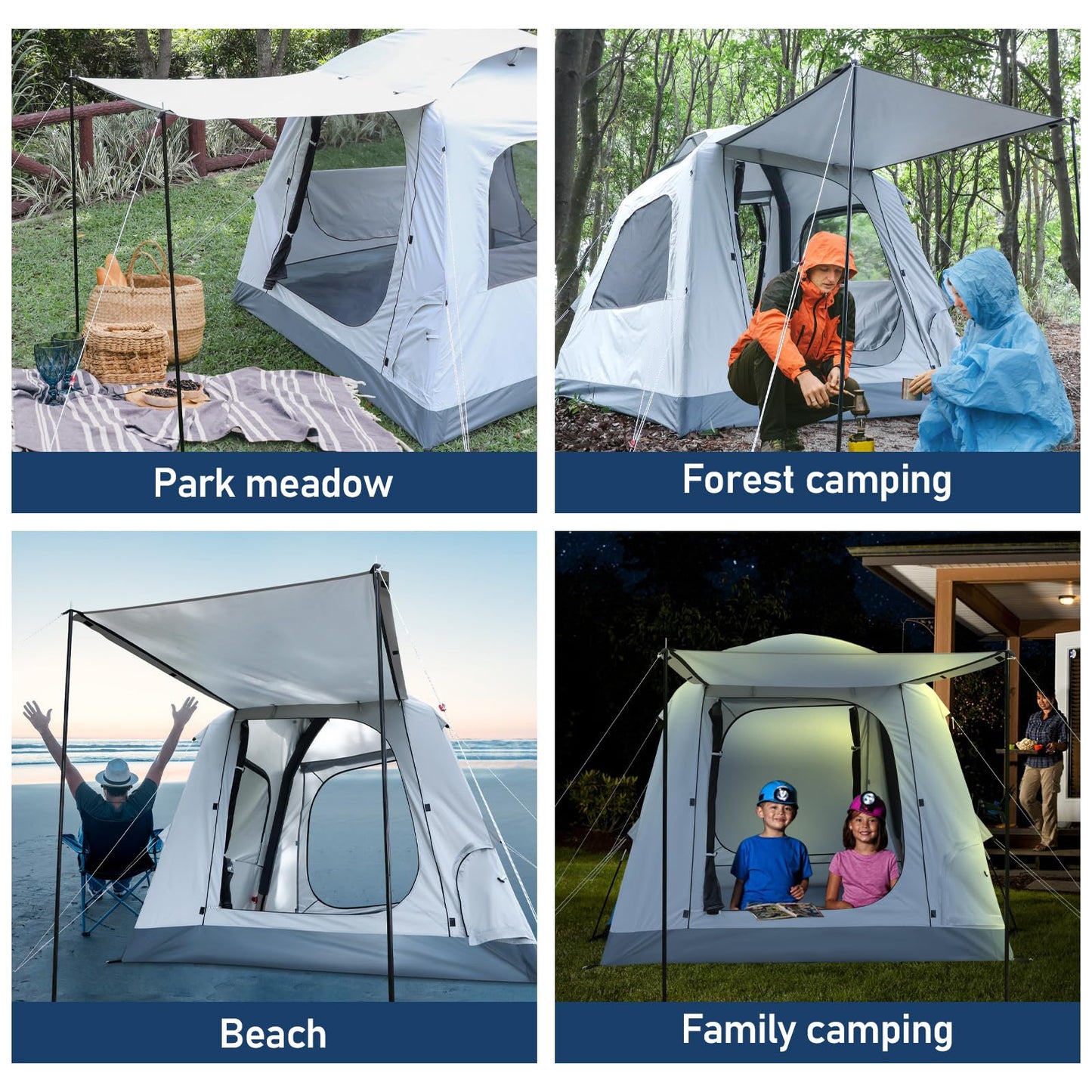 Quick Setup Tent,Automatic Inflatable Camping Tent,Easy Set up 3-4 Person Glamping Outdoor 4 Season Air Blow Up Tents, Rainfly & Windproof Portable (Automatic Inflatable)