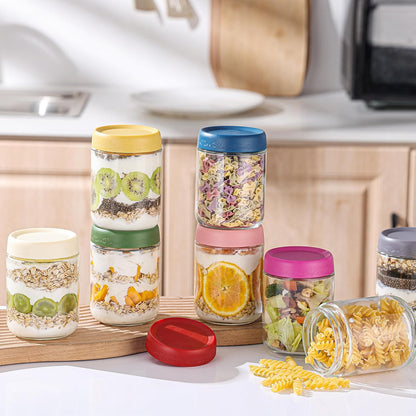 16 OZ 8 Pack, Smoothies(8 Pack) Overnight Oats Jars with Lids Glass Meal Prep Containers, Reusable Food Storage Jars