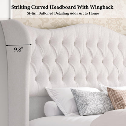 koorlian King Size Bed Frame,Chenille Upholstered Sleigh Bed with Scroll Wingback Headboard & Footboard,Luxury & Soft Button Tufted Modern Bed,Easy Assembly,No Box Spring Needed