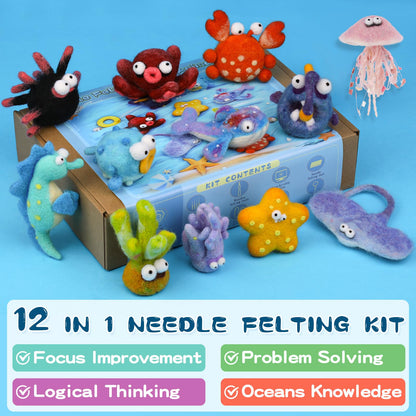Fedmut Needle Felting Kits for Beginners Adult 12 Sea Animal Supplies with Wool Roving, Felt Art Kit, Wool Felting Kit for DIY Craft Home Decoration Party Supplies for Starters