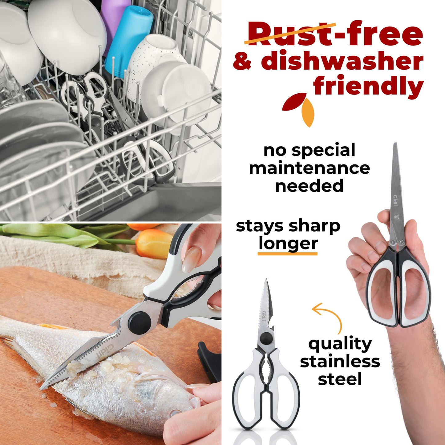 Gidli 5 Blade Herb Scissors Set with Heavy Duty Kitchen Shears - Stainless Steel Vegetable Scissors for Fresh Herbs and Salad Prep - Dishwasher Safe 2 Pack with Protective Cover