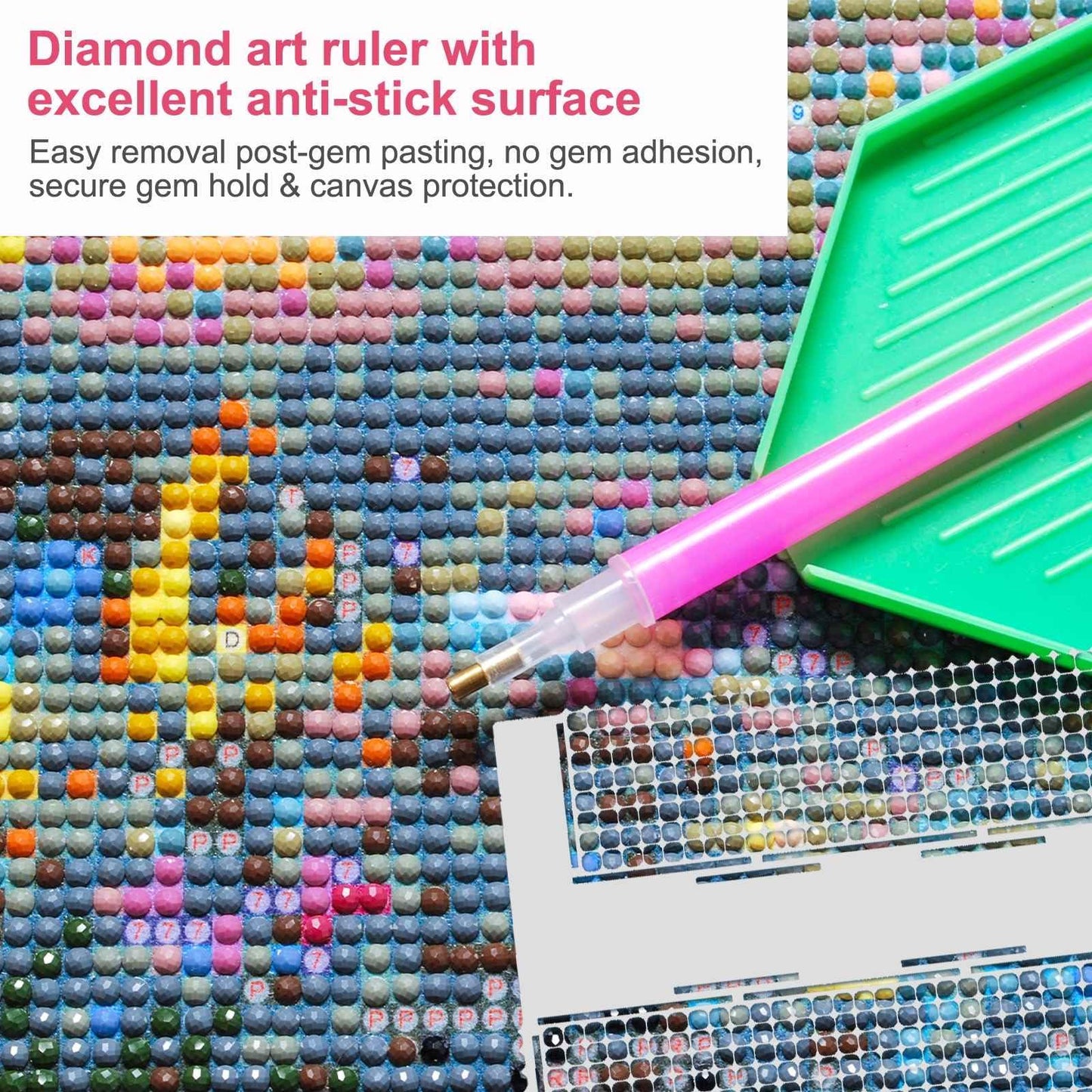 MECCANIXITY Diamond Paint Ruler Kit, Stainless Steel Drawing Ruler with 800 Blank Grids Diamond Mesh Round Dot Drill Alignment Tools for DIY Art Paints Crafts (6.1 x 2.68inch, #140/#141)