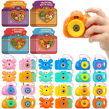 Valentines Day Cards for Kids School – 28 Pack Kids Viewfinder Toy Cameras with Greeting Cards, Classroom Exchange Valentine Gifts for Boys and Girls, Cards + Toys Bulk Set for School Valentine Party