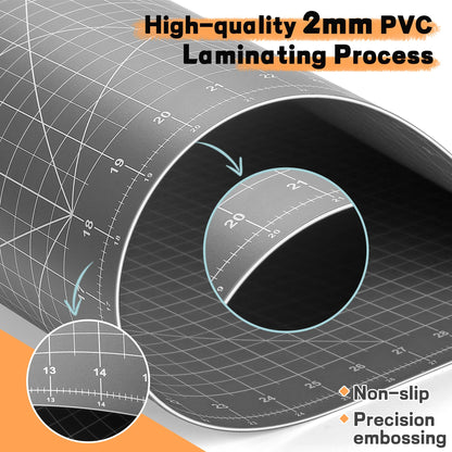 Premium 24" x 36" Large Self Healing Sewing Mat, 5-Ply Rotary Cutting Mat for Quilting, Double-Sided Cutting Board for Crafts Cutting Fabric Leather Modeling Projects, Anthracite Gray A1