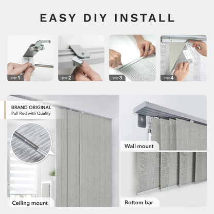 GoDear Design 99.99% Blackout Adjustable Sliding Panel Track Blinds for Sliding Glass Doors 45.8"- 86" W x 96" H, Extendable Vertical Blinds, Trimmable Natural Woven Panel, Bali Cottages