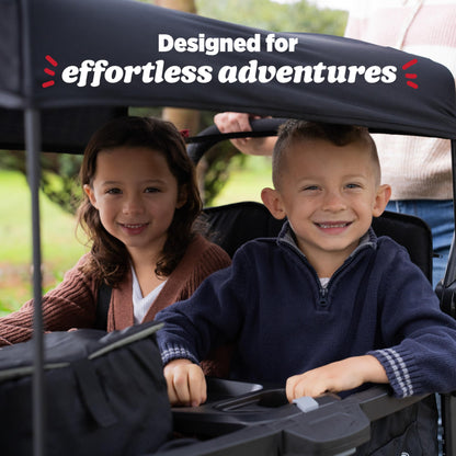 Radio Flyer Voya 2.0 XT 4-Seat Stroller Wagon, for Kids 6+ Months, Lightweight, Compact, Foldable, UV Canopy, Included Storage, Raised Folding Seats, Zippered Doors, Stroller Wagon for Kids