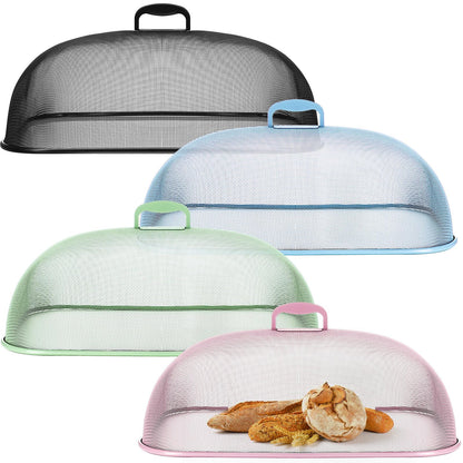 Hicarer 4 Pcs Metal Mesh Screen Food Cover for Outdoors Set Large 18.5 Inch Mesh Food Tents for Outdoor Mesh Food Covers Picnic Food Covers for Indoor Plate (Black, Blue, Green, Pink)